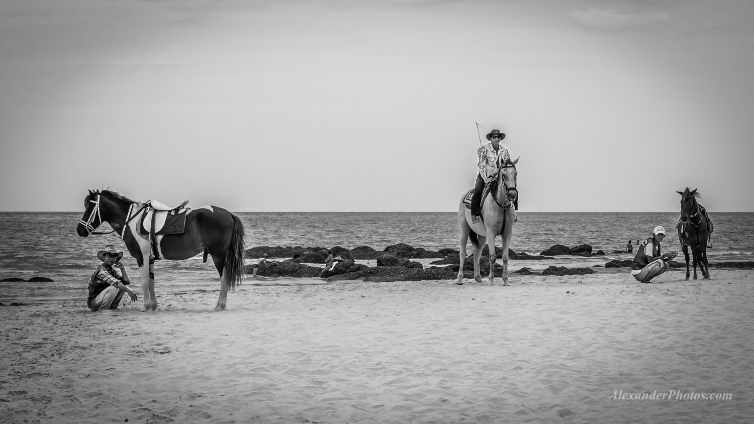 Horses-Beach-Hua-Hin-Black-and-White-August-2014